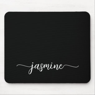 Girly Simple Black Personalised Monogram Name Mouse Pad