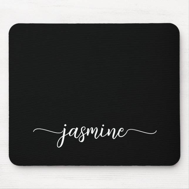 Girly Simple Black Personalised Monogram Name Mouse Pad (Front)