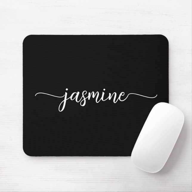 Girly Simple Black Personalised Monogram Name Mouse Pad (With Mouse)