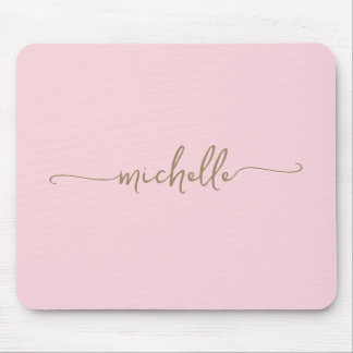 Girly Simple Blush Pink Custom Gold Monogram Name Mouse Pad