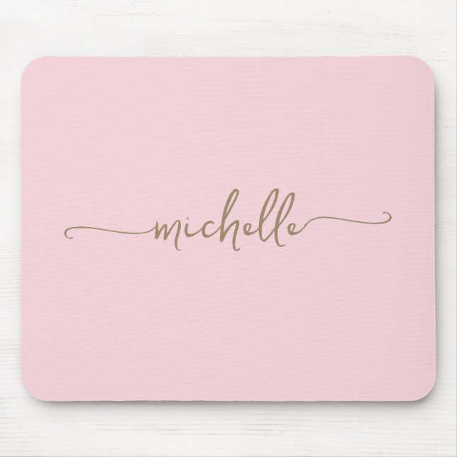 Girly Simple Blush Pink Custom Gold Monogram Name Mouse Pad (Front)