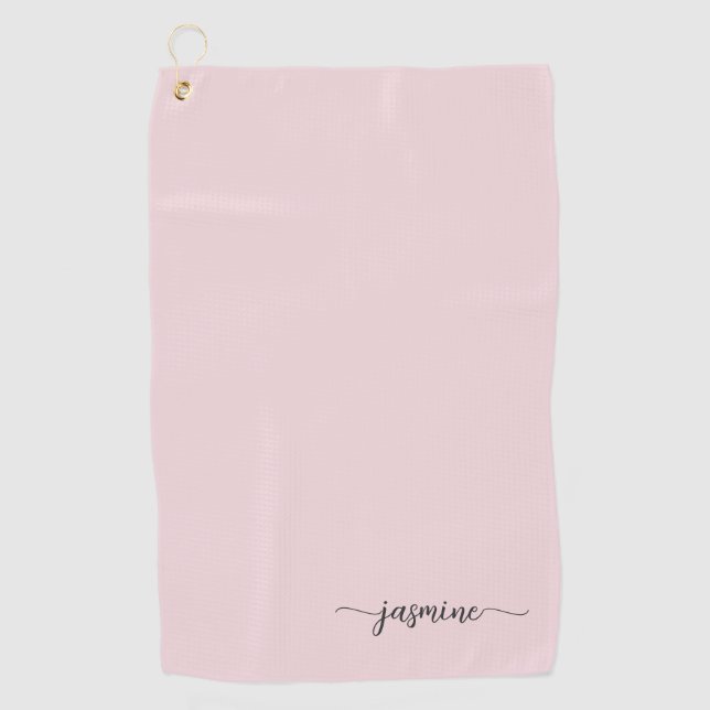 Girly Simple Blush Pink Monogram Name Script Golf  Golf Towel (Front)