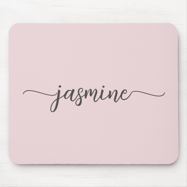 Girly Simple Blush Pink Personalised Monogram Name Mouse Pad (Front)
