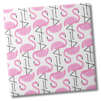 Girly Simple Modern Pink Flamingo Pattern Ceramic Tile