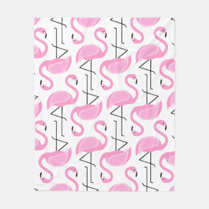 Girly Simple Modern Pink Flamingo Pattern Fleece Blanket