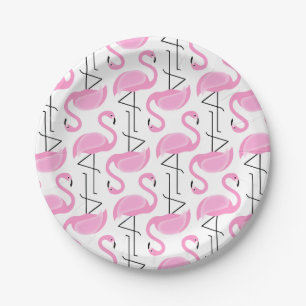 Girly Simple Modern Pink Flamingo Pattern Paper Plate