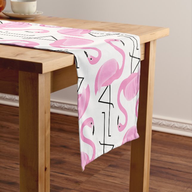 Girly Simple Modern Pink Flamingo Pattern Short Table Runner (In Situ)