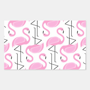 Girly Simple Modern Tropical Pink Flamingo Pattern Rectangular Sticker