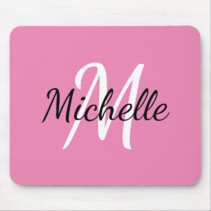 Girly Simple Pink Monogram Initial + Name Mouse Pad