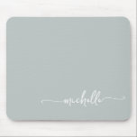 Girly Simple Sage Green Monogram Name Mouse Pad<br><div class="desc">Girly Sage Green Simple Minimalist Monogram Name Signature Script Custom Personalised mousepad. These design featuring your first name in a pretty hand lettered style swash tail font typography on sage green or dusty green colour background. So easy to customise. Great stylish feminine gift for birthday, mother’s day, bridal shower, sweet...</div>