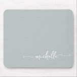 Girly Simple Sage Green Monogram Name Mouse Pad<br><div class="desc">Girly Sage Green Simple Minimalist Monogram Name Signature Script Custom Personalised mousepad. These design featuring your first name in a pretty hand lettered style swash tail font typography on sage green or dusty green colour background. So easy to customise. Great stylish feminine gift for birthday, mother’s day, bridal shower, sweet...</div>