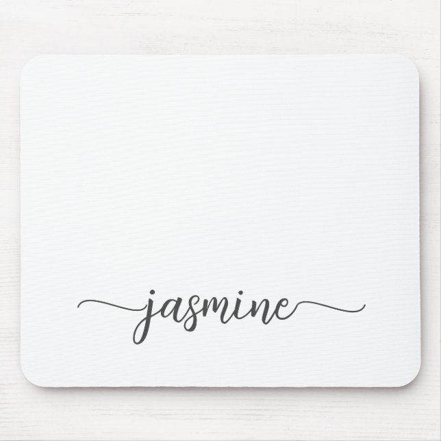 Girly Simple White Personalised Monogram Name Mouse Pad (Front)