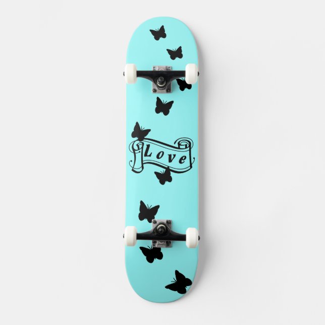 Girly skateboard in ice blue with Butterfly (Front)