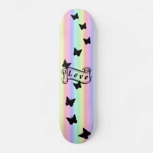 Girly skateboard Love on Rainbow with Butterfly