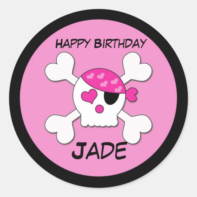 Girly Skull Classic Round Sticker (Front)