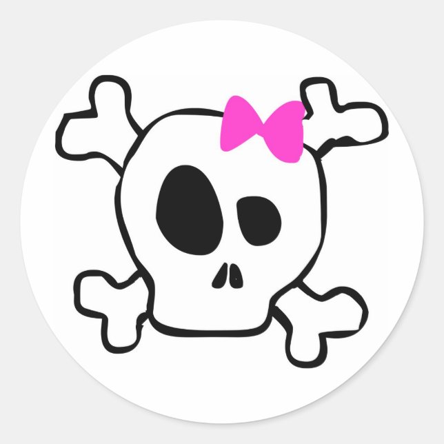 Girly skull classic round sticker (Front)
