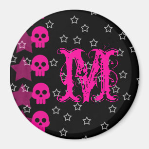 Girly Skull EMO Punk Rock Monogram Initial Magnet