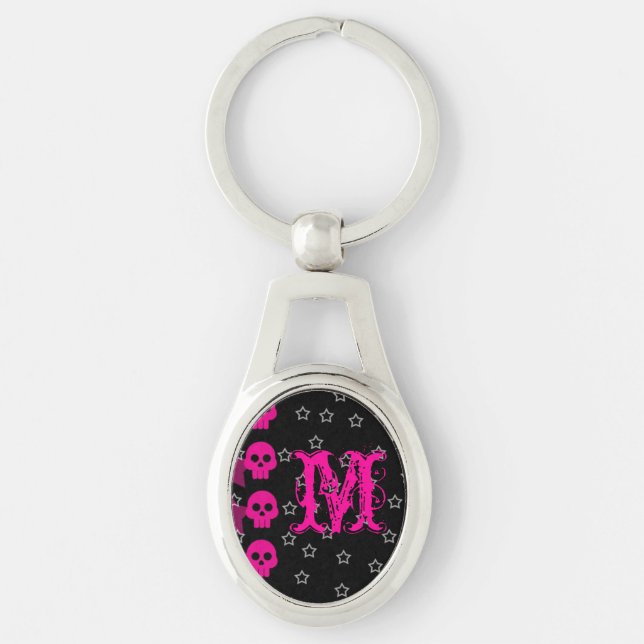 Girly Skull EMO Punk Rock Rocker Girl Key Chain (Front)