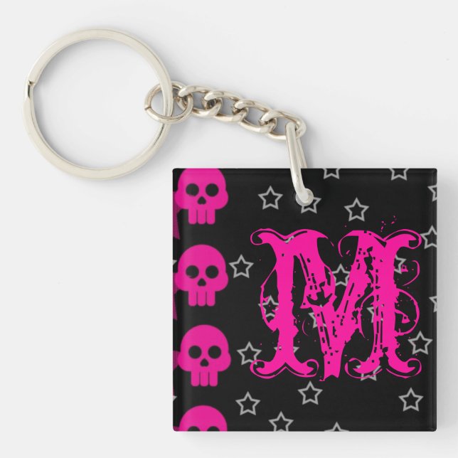 Girly Skull EMO Punk Rock Rocker Girl Key Chain (Front)