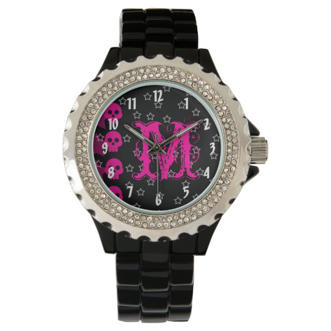 Girly Skull EMO Punk Rock Rocker Girl Stars Watch (Front)