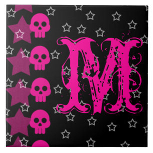 Girly Skull EMO Punk Rocker Monogram Display Tile