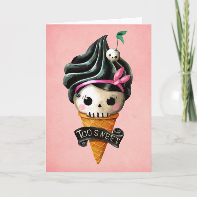 Girly Skull Ice Cream Cone Card (Front)