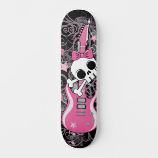 Girly Skull with Pink Guitar Skateboard