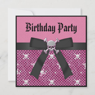 Girly Skulls & Polka Dots Pink Birthday Invites