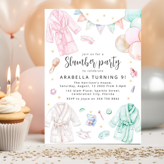 Girly Sleepover Slumber Birthday Party Invitation (Creator Uploaded)