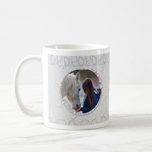 Girly Slilver Faux Sparkly Two Photo Heart Accent Coffee Mug (Left)