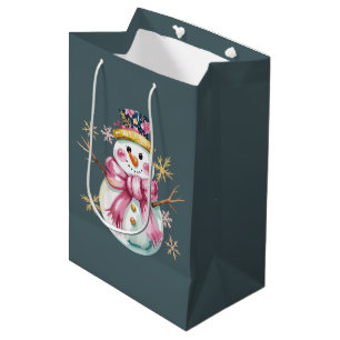 Girly Snowman Winter Holiday Christmas Cute Medium Gift Bag
