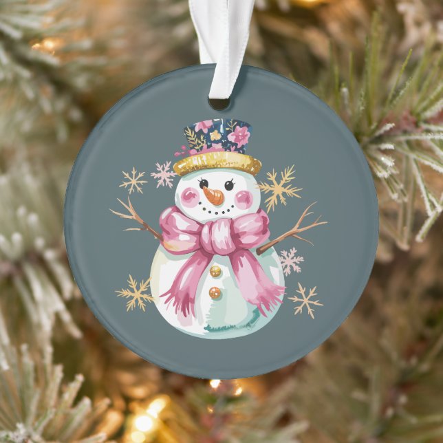 Girly Snowman Winter Holiday Christmas Cute  Ornament (Tree)