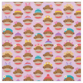 Girly Sock Monkeys Fabric, Pink Fabric