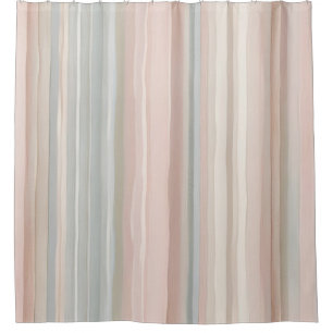 Girly Soft Pink and Mint Modern Coastal Stripe Shower Curtain