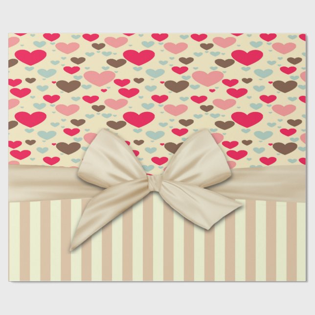 Girly Sophisticated,Striped,Bow,Hearts  Wrapping Paper (Flat)