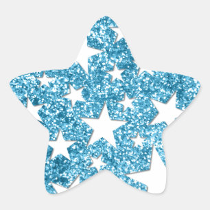 Girly Sparkle Faux Glitter Stars Light Blue Star Sticker