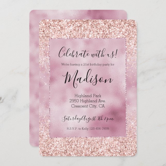 Girly Sparkle Pink Glitter Invitation (Front/Back)
