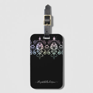 Girly Sparkle Script Monogram Name Luggage Tag