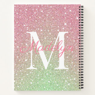 Girly sparkles Colourful Glitter Monogram Name Notebook