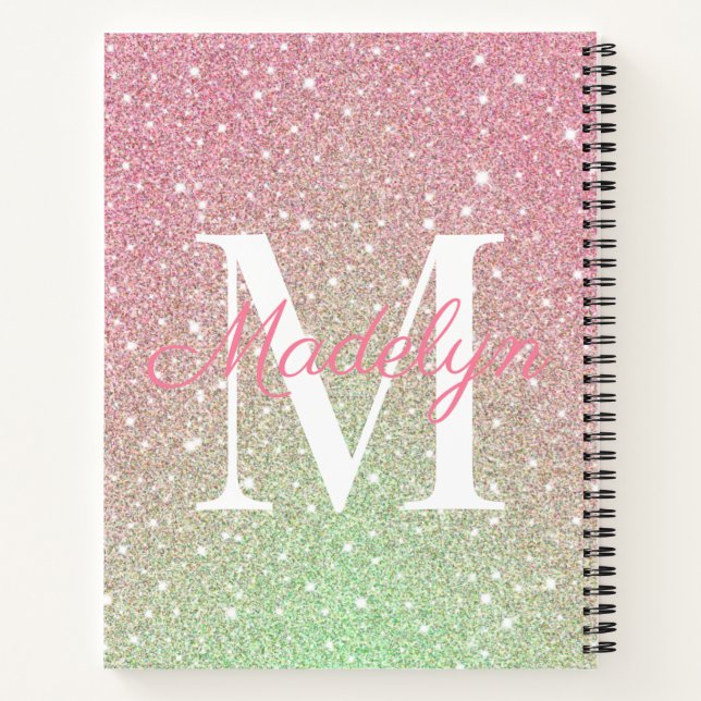 Girly sparkles Colourful Glitter Monogram Name Notebook (Back)