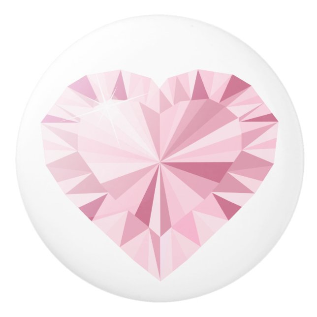 Girly Sparkly Diamond Pink Heart Ceramic Knob (Front)