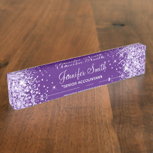 Girly Sparkly Lavender Glitter Royal Purple Nameplate