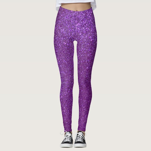 Girly Sparkly Royal Purple Glitter Leggings (Front)