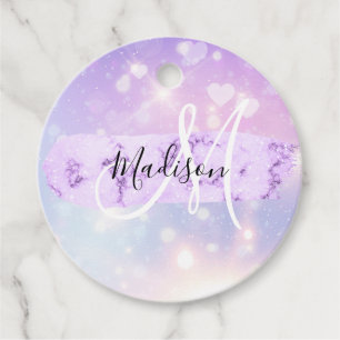 Girly Sparkly Unicorn Rainbow Hearts Monogram Favour Tags