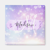 Girly Sparkly Unicorn Rainbow Hearts Monogram