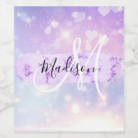 Girly Sparkly Unicorn Rainbow Hearts Monogram