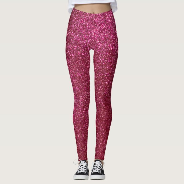 Girly Sparkly Wine Burgundy Red Glitter Leggings (Front)