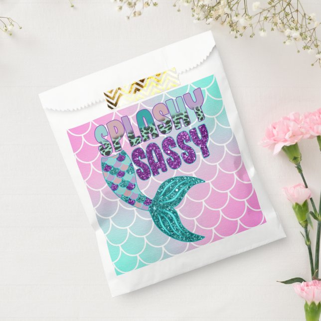 Girly Splashy Sassy Pink Purple Green Mermaid Tail Favour Bag (Sealed)