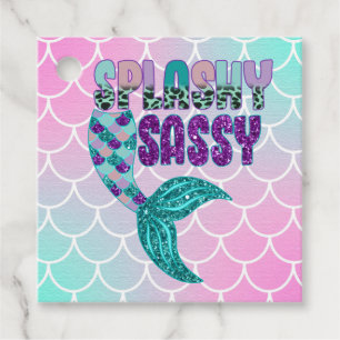 Girly Splashy Sassy Pink Purple Green Mermaid Tail Favour Tags
