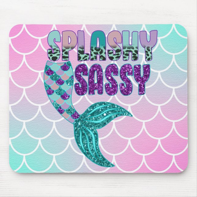 Girly Splashy Sassy Pink Purple Green Mermaid Tail Mouse Pad (Front)